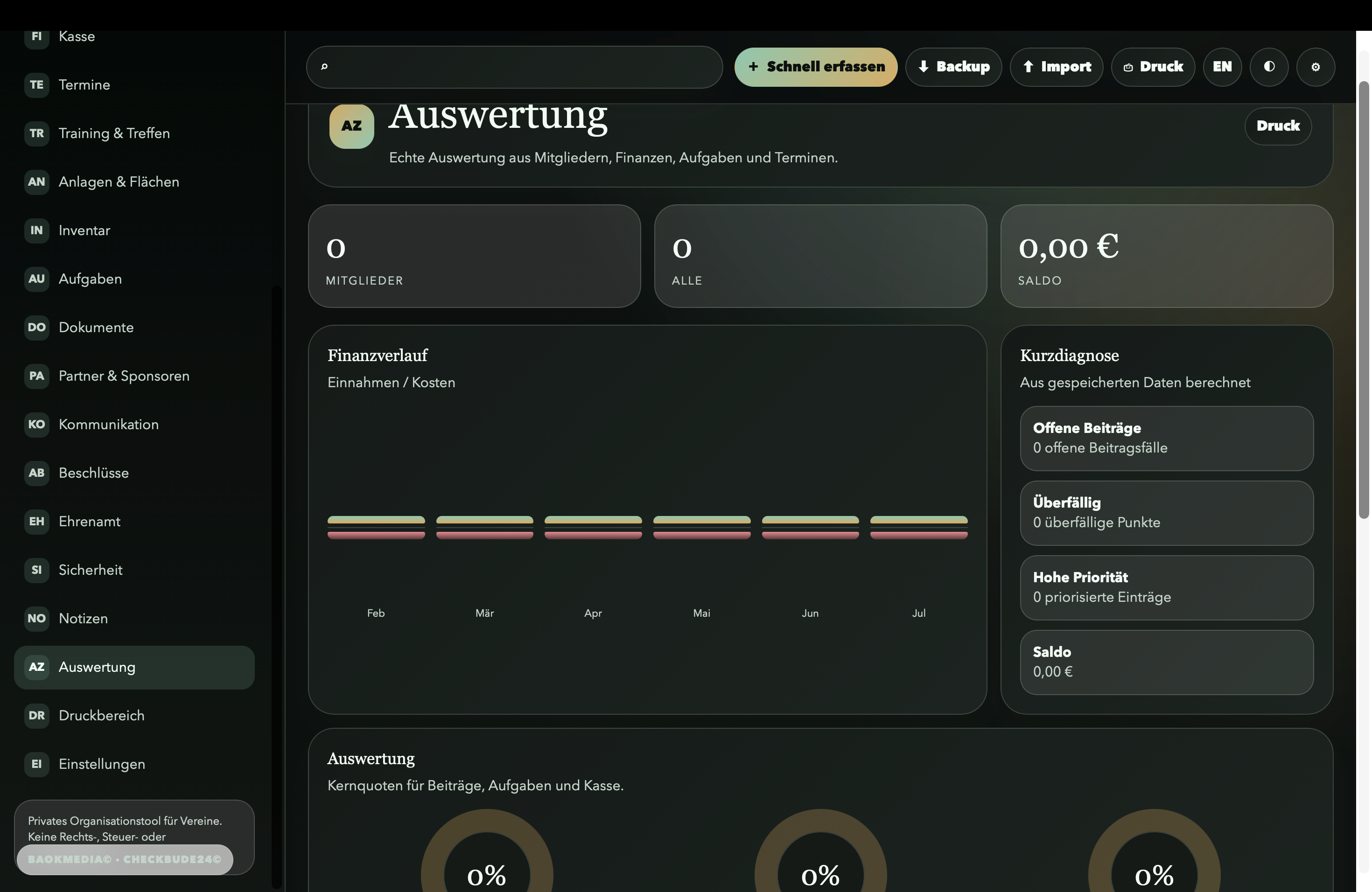 Vereinszentrale Pro HTML-App, Vereinsverwaltung offline, Mitglieder Beiträge Termine Kasse Dokumente Dashboard