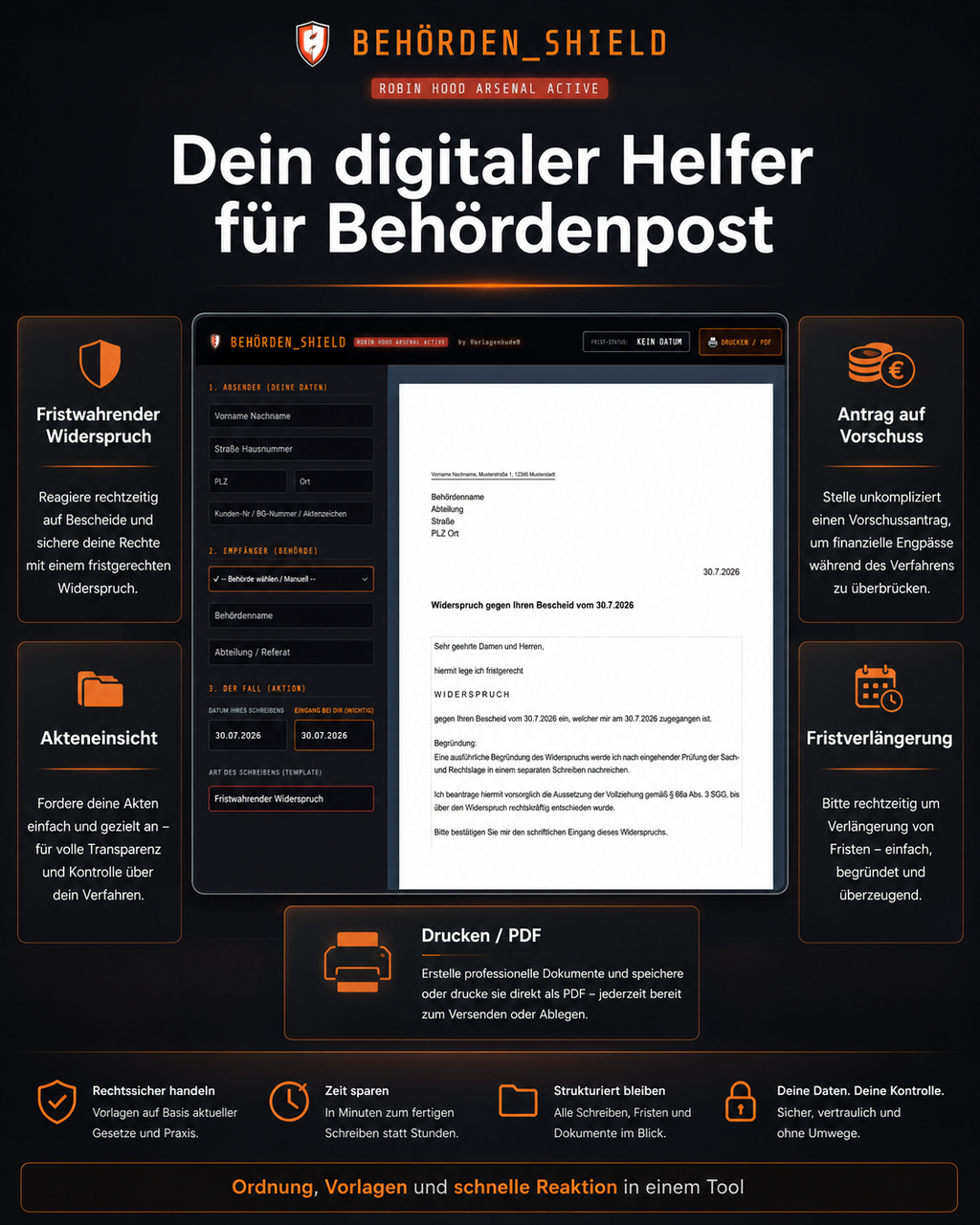 Government Shield | 30 Legally Sound Templates & Appeals for Job Centers, Tax Offices, Health Insurance | Form Generator | 100% Offline Tool