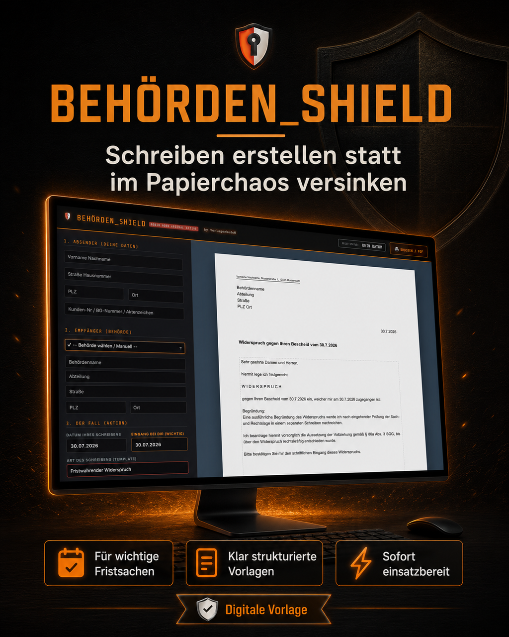Government Shield | 30 Legally Sound Templates & Appeals for Job Centers, Tax Offices, Health Insurance | Form Generator | 100% Offline Tool