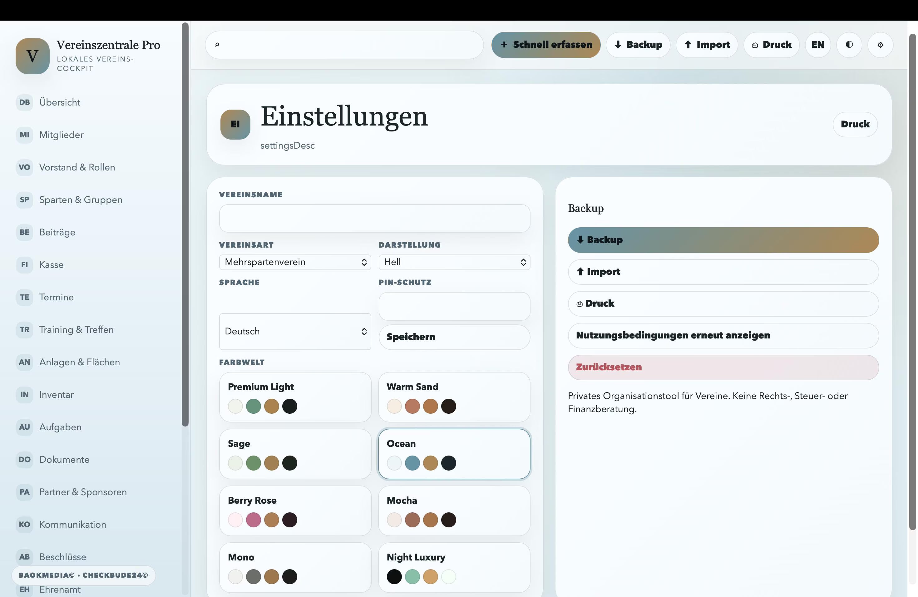 Vereinszentrale Pro HTML-Anwendung , Vereinsverwaltung offline, Mitglieder Beiträge Termine Kasse Dokumente Dashboard
