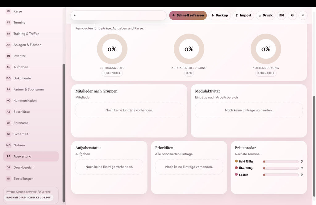 Vereinszentrale Pro HTML-Anwendung , Vereinsverwaltung offline, Mitglieder Beiträge Termine Kasse Dokumente Dashboard