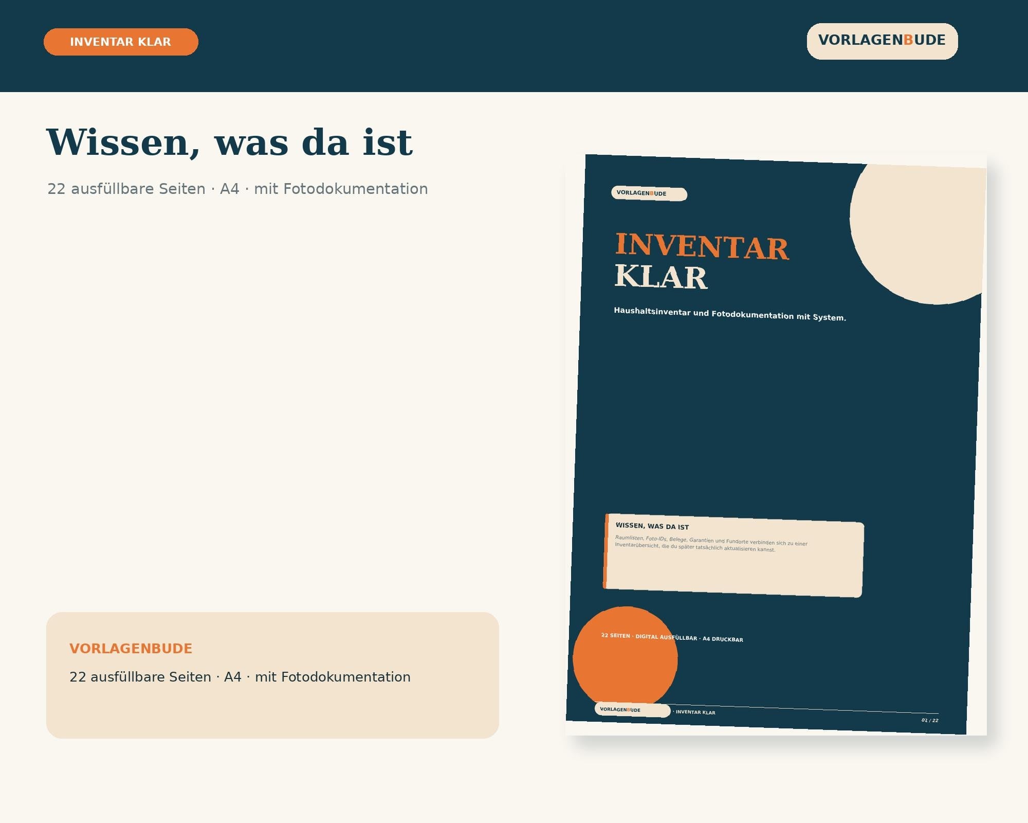 Haushaltsinventar PDF Deutsch | Inventarliste mit Fotodokumentation | Beleg Garantie Seriennummer Tracker | Ausfüllbar A4