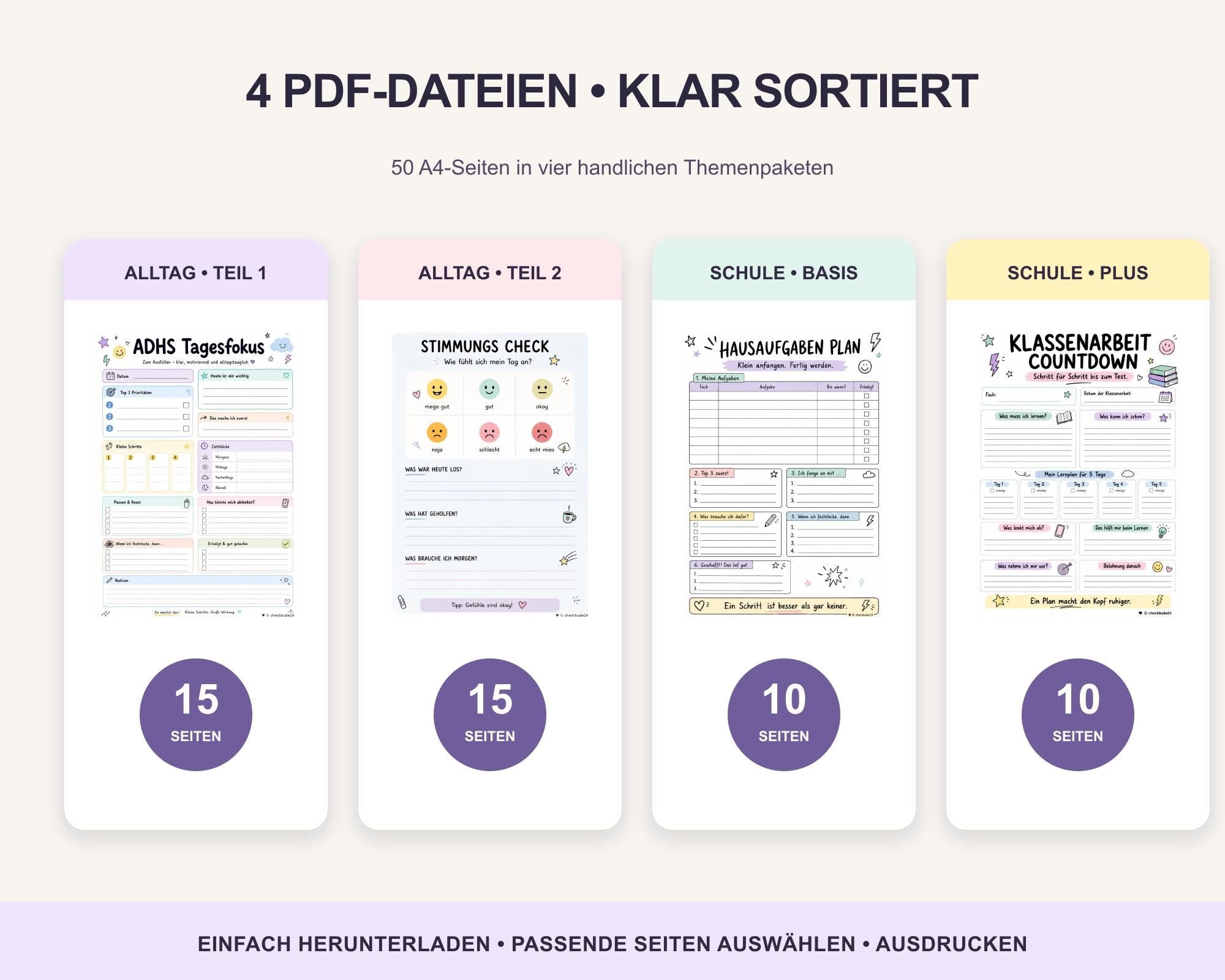 ADHD Planer für Jugendliche | 40 Arbeitsblätter zum Ausdrucken | Schule, Fokus, Routinen & Selbstorganisation | Digitaler Download